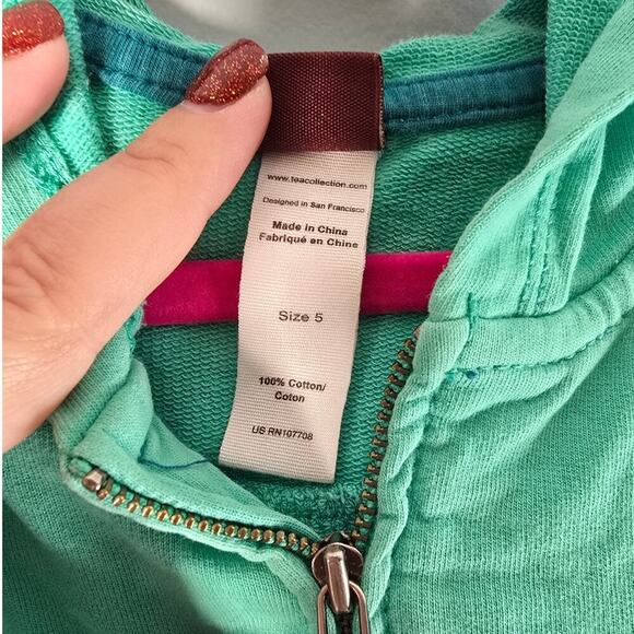 Tea Kids Girls Cotton Zip Up Cozy Comfort Hoodie Sweatshirt Mint Green Size 5 - Picture 4 of 6